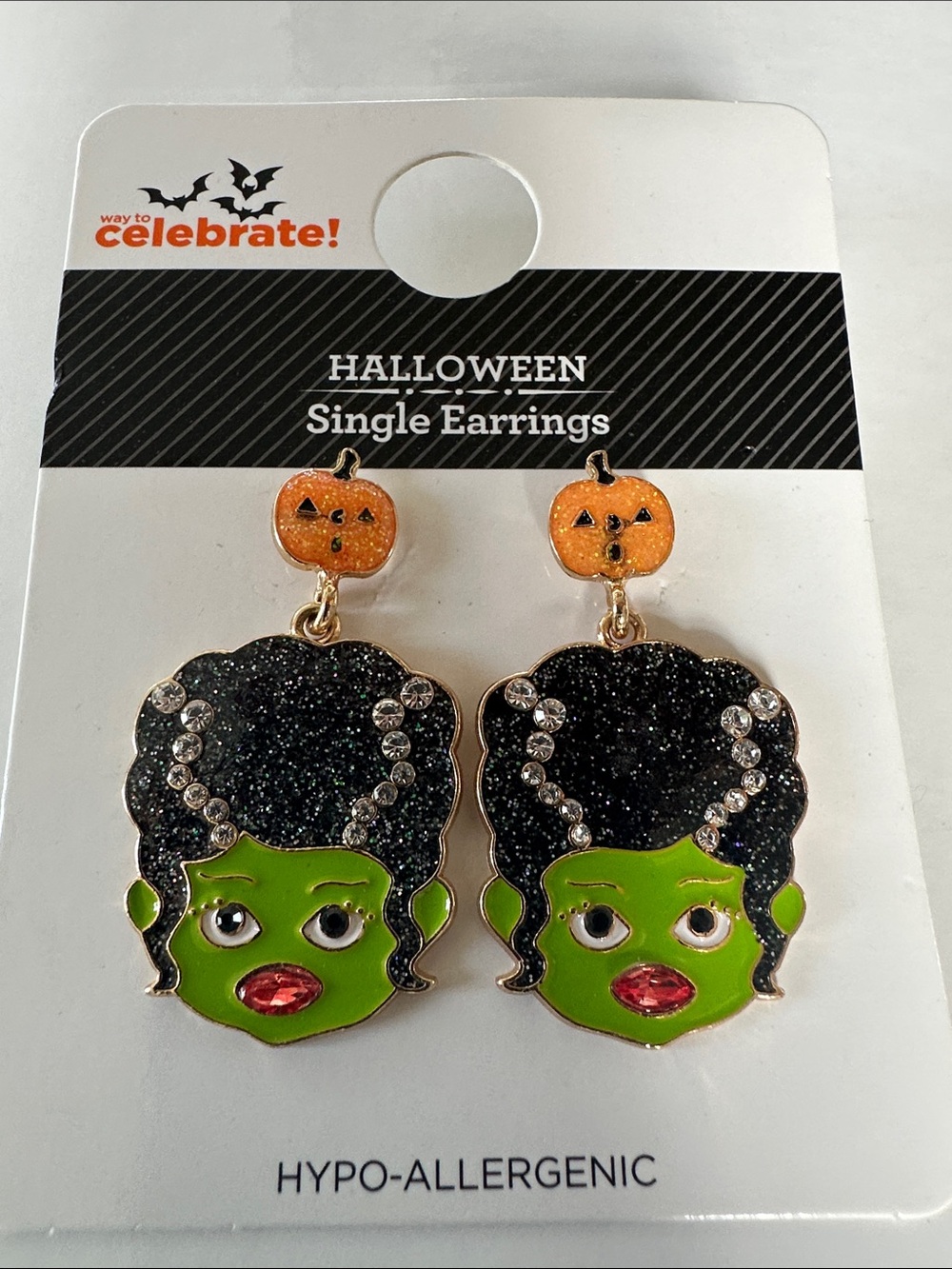 Halloween Green Frankenstein Earrings with Pumpkin Studs
